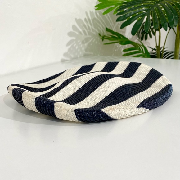 Authentic Vintage Chanel Navy and White Striped Saucer Hat w Box - Picture 4 of 11